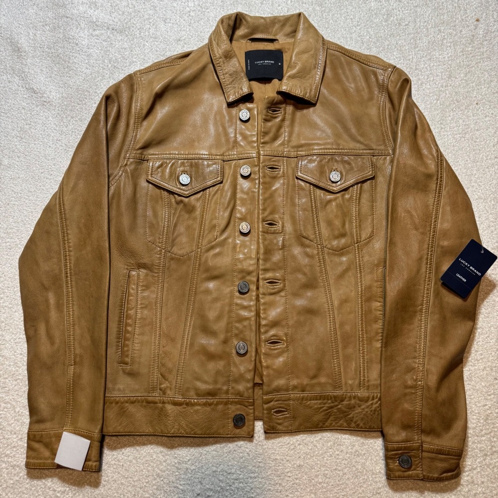 Lucky Brand NWT 100% Lamb Leather Trucker Jacket Cognac Brown Women's M $449
